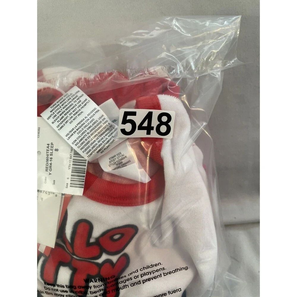 Hello Kitty Pajamas Girls Size 8 Red and White Top Bottoms Socks Set